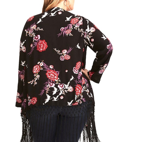 🌟SALE🌟🌺TORRID Crane Bird Print Floral Print Kimono🌺 - Picture 4 of 12